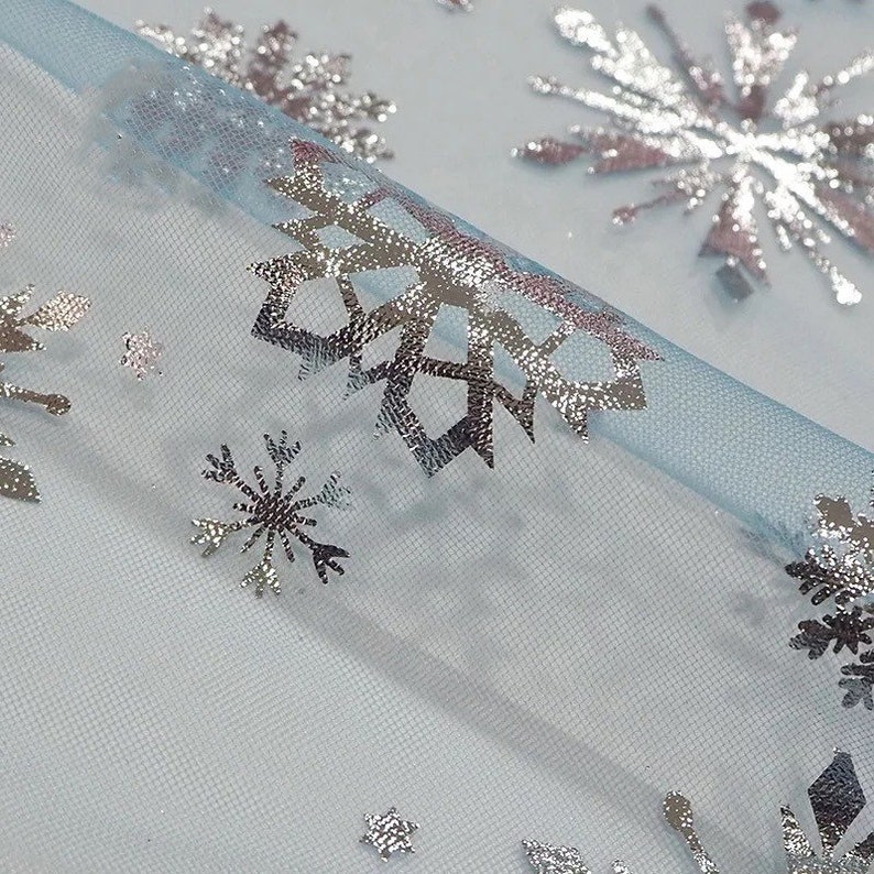 Birthday Dress Party Dress Soft Mesh Foil Snowflake Mesh For Princess Gown Frozen Elsa Silver Snowflake Tulle fabric Cosplay