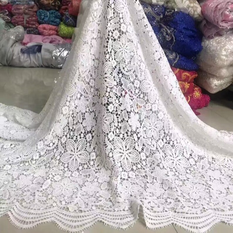 Guipure Lace Fabric New design Embroidered Cord Lace Fabric Bridal Lace For Dresses 5 Yard