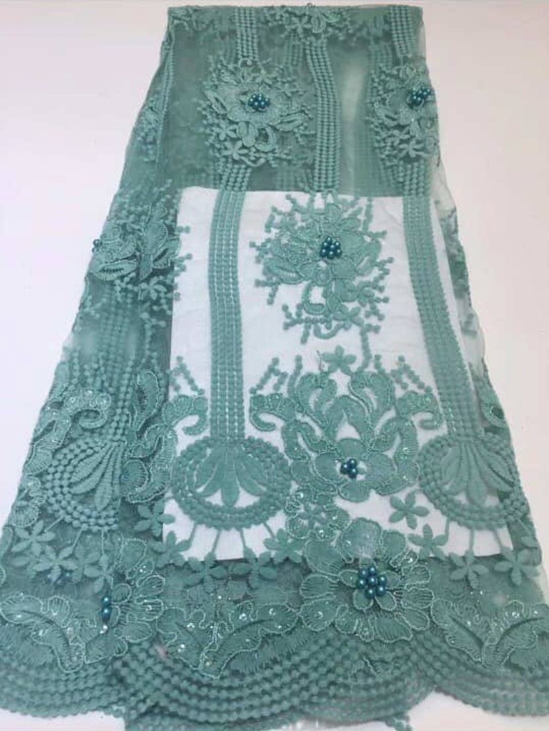 Beaded Sequins Lace Fabric New Design Tulle beaded Embroided Lace Applique For Wedding Dress 5 Yards