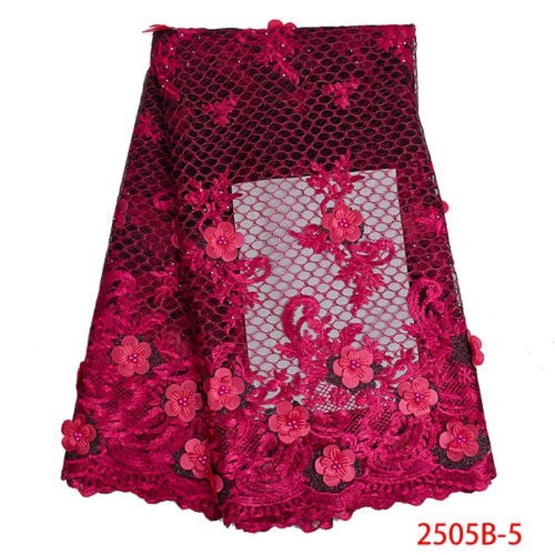 New Design 3D Beaded Tulle Lace Fabric Net Embroided Lace Applique For Wedding Dress 5 Yards