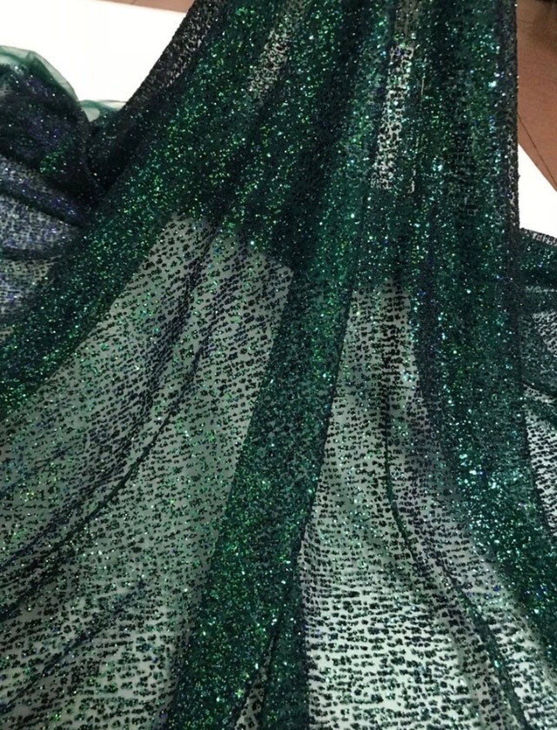 Green Glitter Lace Fabric French Lace Fabric Luxurious Style Etsy