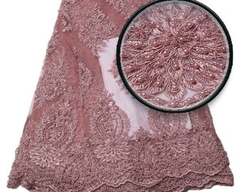 New arrival embroidered luxury net lace fabric for wedding dress french guipure beaded lace fabric