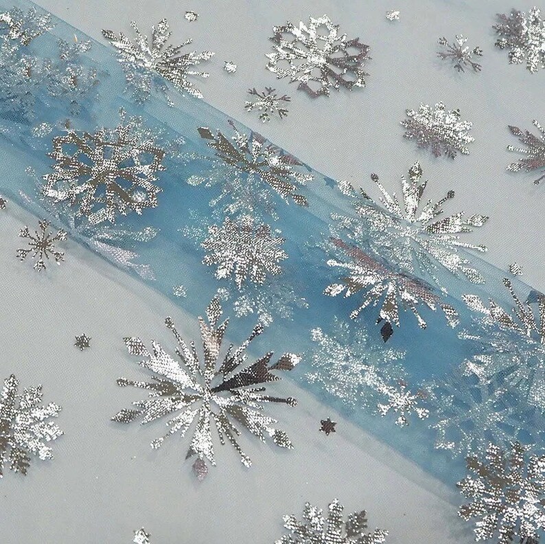 Birthday Dress Party Dress Soft Mesh Foil Snowflake Mesh For Princess Gown Frozen Elsa Silver Snowflake Tulle fabric Cosplay