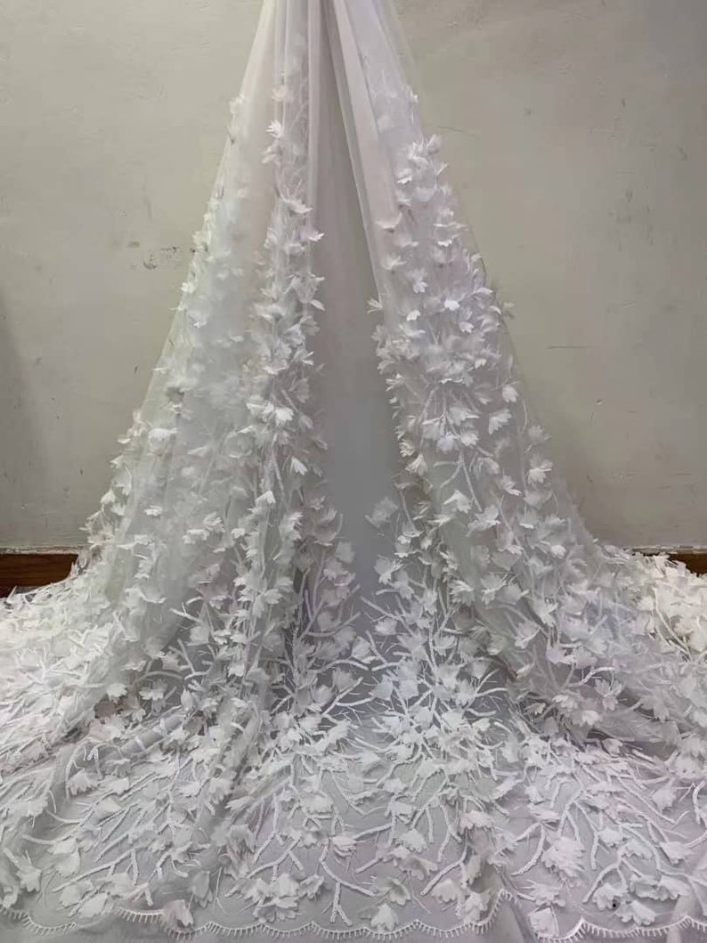 3d Flower Lace Fabric Lace With Sequin Fabric Bridal High Quality Tulle Lace Fabric PartyWedding Embroidery Lace Fabric 5 Yards