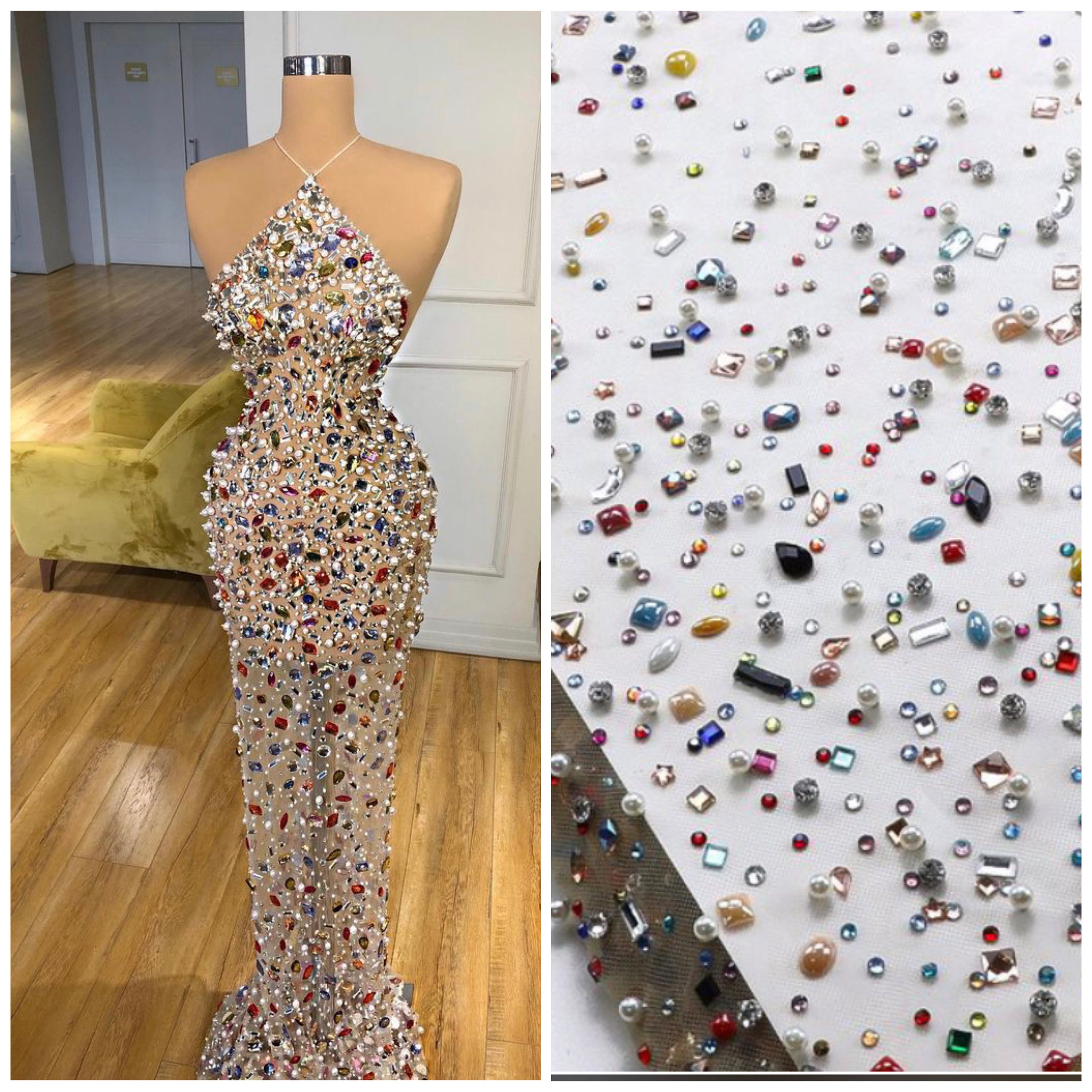 Fashion Glitter Sequins Evening Dresses Net Rhinestone Fabric Glued Sequins  Printed Mesh Fabric French Shining Wedding Dress Cloth From Waxeer, $44.8