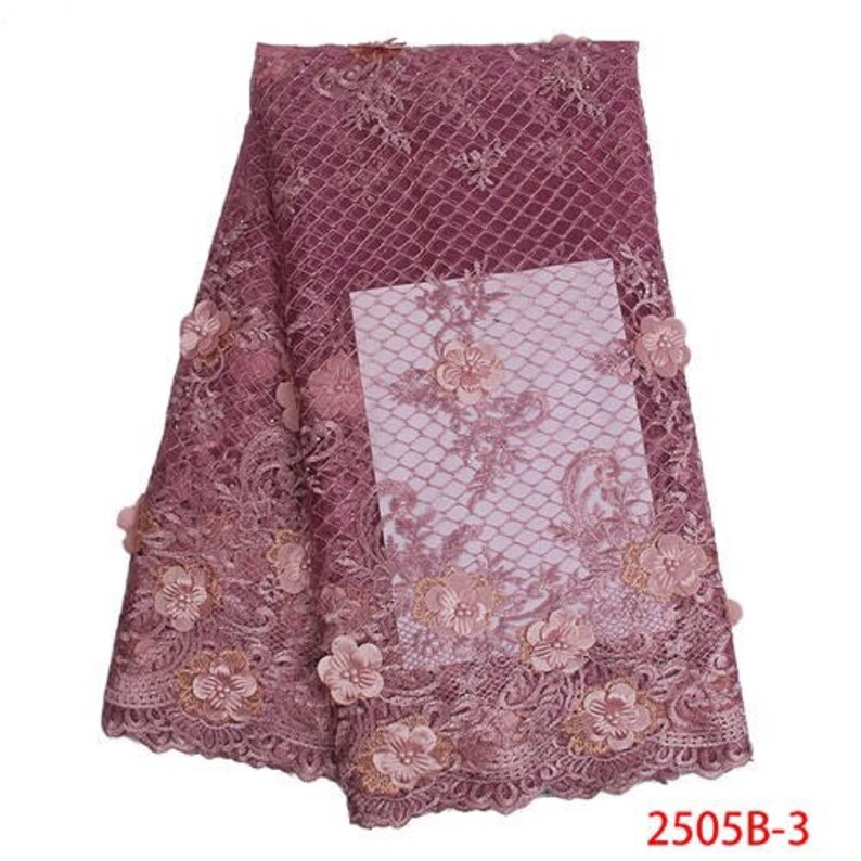 New Design 3D Beaded Tulle Lace Fabric Net Embroided Lace Applique For Wedding Dress 5 Yards