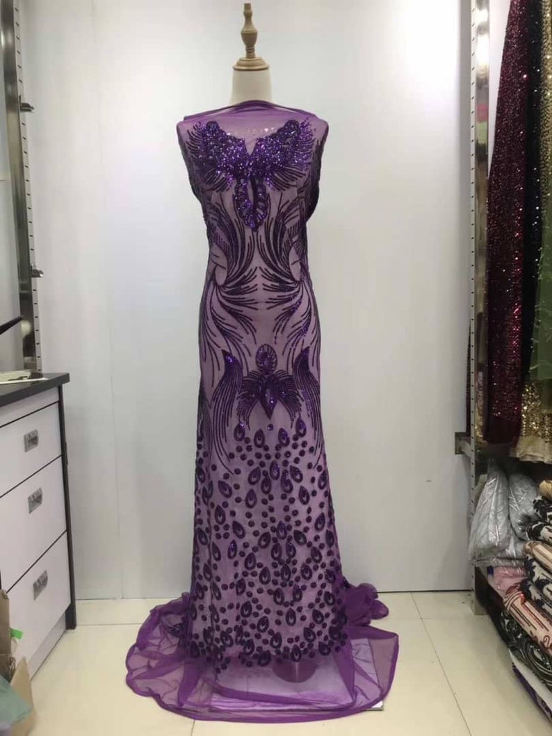 New Design Tulle Lace Fabric With Sequins Net Embroided Lace Applique For Wedding Dress 5 Yards
