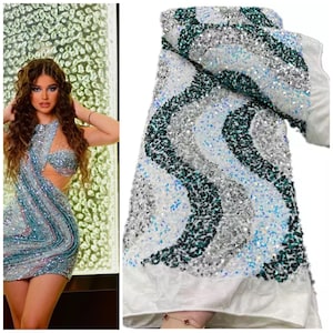 New stretch velvet with luxury sequins all over 5mm shining sequins 2-way stretch 58/60” Sold by the YD