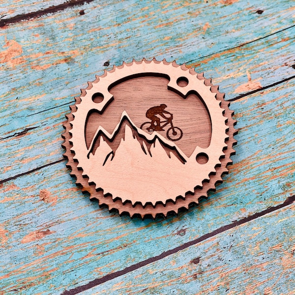 MTB Sprocket Natural Wood Magnet | Layered Wood | Refrigerator Magnet | Mountain Bike | Gift