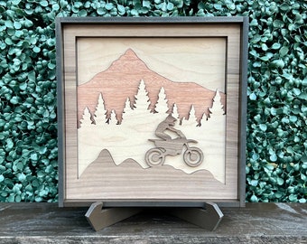 Dirt Bike Mountain Natural Wood Decor | Wall hanging | Home Decor | Office Decor | Motocross | Personalized Gift | Room Sign | Nursery Sign