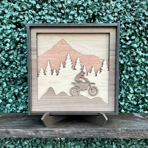Dirt Bike Mountain Natural Wood Decor | Wall hanging | Home Decor | Office Decor | Motocross | Personalized Gift | Room Sign | Nursery Sign