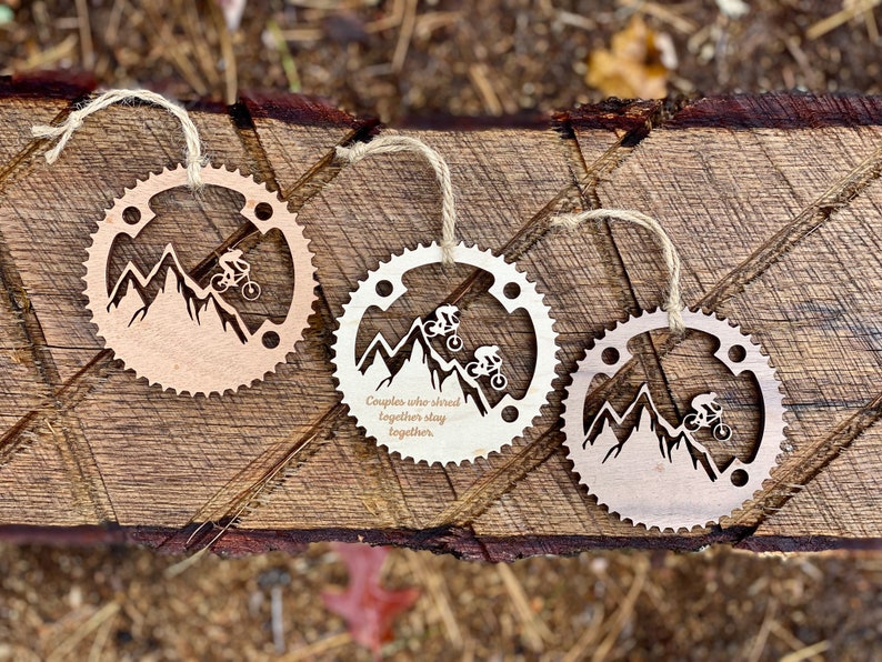 Mountain Bike Natural Wood Ornament MTB XC Downhill Christmas Tree Holidays Stocking Tag Basket Tag Personalized Gift image 1