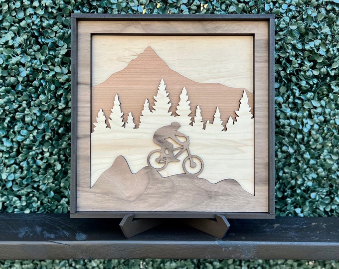 MTB Natural Wood Decor | Mountain Bike Wall hanging | Home Decor | Office Decor | Personalized Gift | Wall Art | Mountain Sign | MTN | 3D