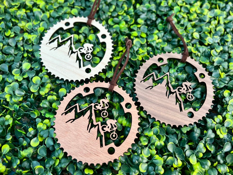 Mountain Bike Natural Wood Ornament MTB XC Downhill Christmas Tree Holidays Stocking Tag Basket Tag Personalized Gift image 6