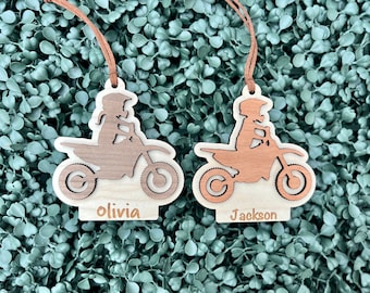 Kids Dirt Bike Ornament | Layered Natural Wood | Motocross | Personalized Gift | Children's Gift | Racing | MX | Motorsport | Balance Bike