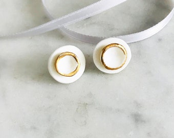 Porcelain Stud Earrings With Gold Lustre, Unique Double Moon Design Jewellery, Handmade Porcelain Jewellery, Jewellery Gifts for Her