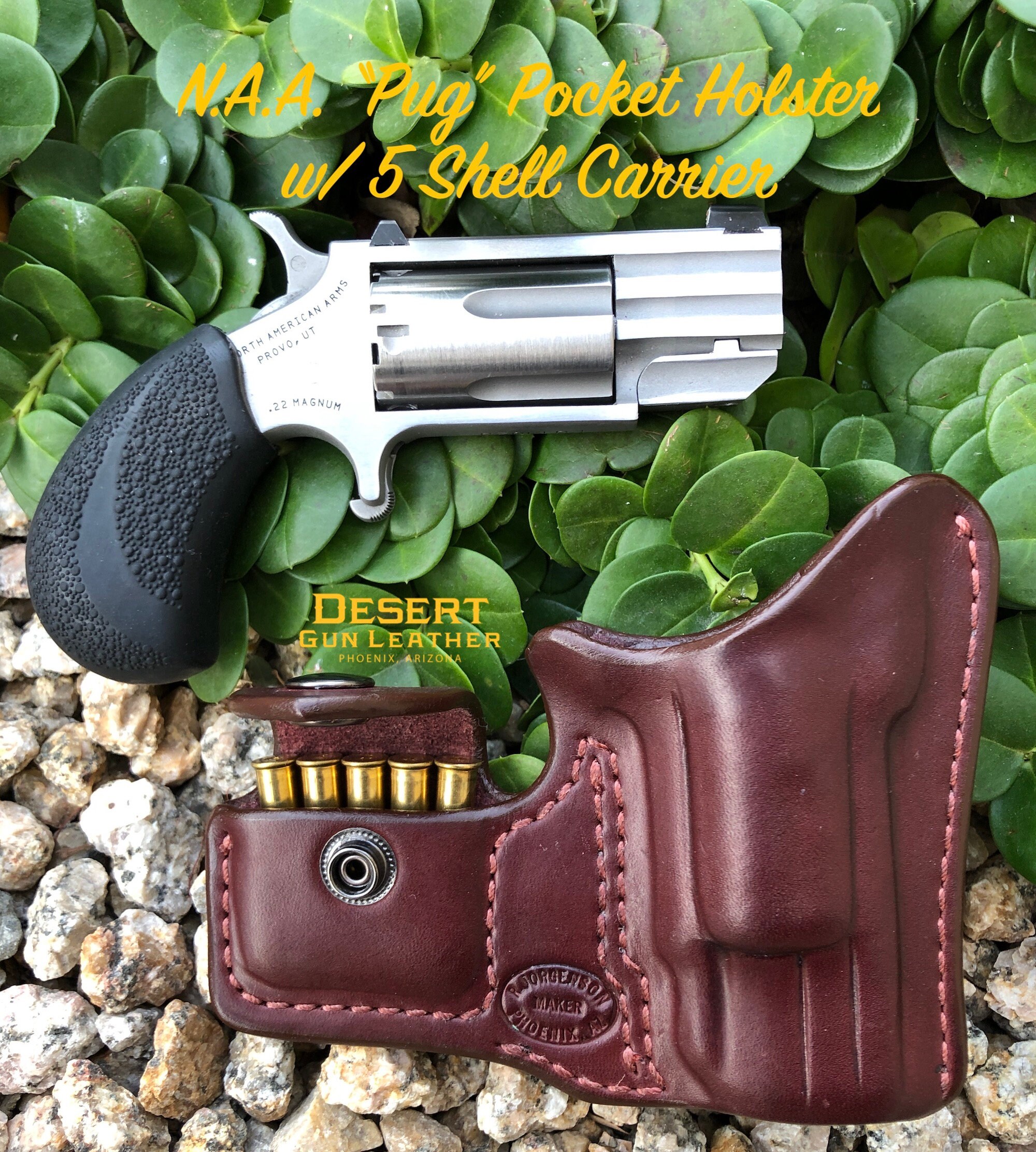 Bond Arms Leather OWB Belt Holster – Fits North American Arms Pug .22 Mag Derringer (Made In USA)