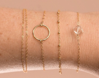 14k Gold Filled Adjustable Bracelet, Waterproof Dainty Everyday Jewelry, Minimalist Layering Chains, Non Tarnish Rustproof Jewelry