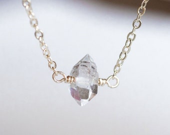 Herkimer Diamond Collar Necklace • Gemstone Choker • Delicate Layering Everyday Jewelry • April Birthstone • 14k Gold Sterling Rose Gold