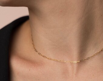 Paperclip Choker Collar Necklace • 14k Gold Fill, Sterling, Rose • Dainty Layering Chain • Minimalist Everyday Jewelry • Gift for Her