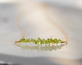 Raw Natural Peridot Necklace • August Birthstone • Everyday Jewelry • Layering Chain Crystal Choker • Gift for Her • Gold Fill Sterling Rose