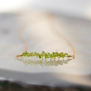 Raw Natural Peridot Necklace • August Birthstone • Everyday Jewelry • Layering Chain Crystal Choker • Gift for Her • Gold Fill Sterling Rose