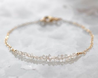 Dainty Herkimer Diamond Adjustable Bracelet • 14k Gold Fill Sterling Silver Rose • Dainty Everyday Jewelry • Minimalist Quartz Crystal Gift