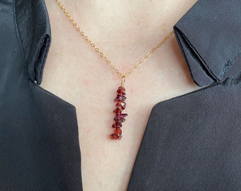 Natural Garnet Necklace • January Birthstone Everyday Jewelry • Layering Chain Crystal Choker • Birthday Gift for Her • Wedding Anniversary