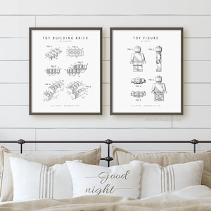 Matching Building Toy and Figure Patent Art, Modern Hobby Wall Art, Teen Boy Bedroom Printable, Kids Home Decor, Black and White, Download