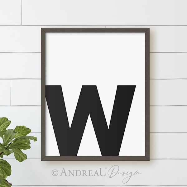 W Letter Art, Black and White First Initial, Teen Boy Wall Art, Teenager Bedroom, Teenage Print for Girls, Kids Room Artwork, Birthday Gift