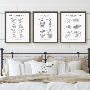 Set of 3 Black and White Building Toy Prints, Printable Gift, Teen Room Wall Art, Boy Bedroom Decor, Kids Play Room Poster, Digital Download