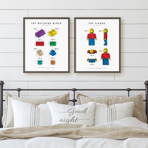 Set of 2 Color Building Figure and Toy Patent Art, Brick Hobby Wall Art, Teen Boy Bedroom Printable, Kids Home Decor Gift, Color Print