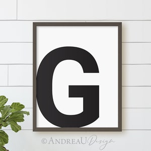 Arte de la letra G, primera inicial en blanco y negro, arte de la pared del niño adolescente, dormitorio del adolescente, impresión adolescente para las niñas, arte de la habitación de los niños, regalo de cumpleaños