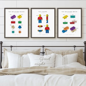 Set of 3 Color Building Toy Prints, Matching Printable Art, Teen Room Wall Art, Boy Bedroom Decor, Kids Play Room, Digital Download Gift