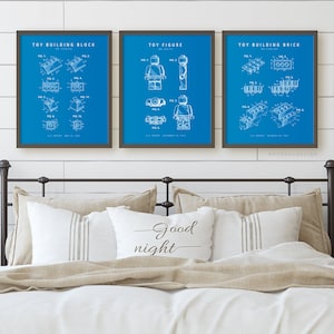 3er Set Blaue und weiße Spielzeug Drucke, druckbare Kunst, Jugendzimmer Wandkunst, Jungen Schlafzimmer Dekor, Kinder Spielzimmer Poster, Kinder Geburtstagsgeschenk