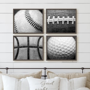 Matching Black and White Prints, Sports Balls Art, Teen Boy Wall Decor, Printable Kids Artwork, Teenager Bedroom Artwork Birthday Gift