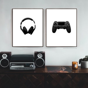 Black and White Headphones Art and Video Game Prints, Teenage Boy Room Decor, Teen Boy Wall Art, Tween Boys Wall Artwork, Gamer Gift Idea