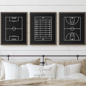 Set of 3 White on Black Sports Field Prints, Printable Teen Room Wall Art, Boy Bedroom Decor, Kids Picture, Boys Poster, Sports Gift | 101