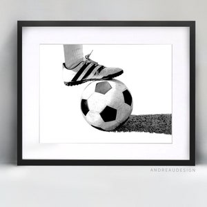 Black and White Soccer Ball Printable Art, Soccer Cleat Wall Decor, Soccer Coach Gift Art, Sports Teen Bedroom Print,Football League Artwork