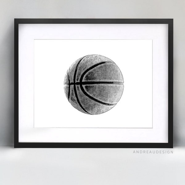 Black and White Basketball Ball Printable Art, Basketball Home Decor, Basketball Coach Gift Poster, Teen Bedroom Wall Print, NBA Basketball