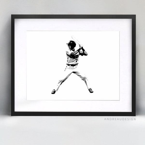 Baseball Batter Home Decor, Black and White Hardball Print Artwork, Ball Player Coach Gift, Teen Boy Wall Poster, MLB Baseball, World Series