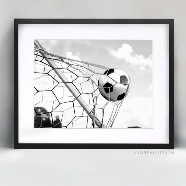 Soccer Net and Ball Black and White Printable Art, Soccer Home Decor, Football Coach Gift, Sports Teen Wall Print, Fifa World Cup Artwork