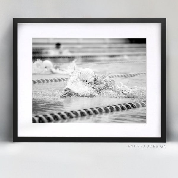 Swimmer Printable Art, Black and White, Swimming Coach Home Decor, Pool Gift Wall Artwork, Teen Girl Athlete Picture, Boy Room Wall Art