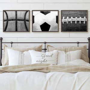 Matching Close Up Black and White Sports Balls Prints, Teen Boy Wall Art, Teenager Bedroom Decor, Tween Room Artwork, Printable Boys Poster