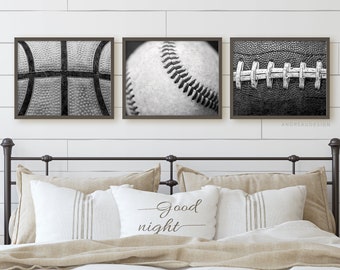 Matching Black and White Sports Balls Prints, Baseball, Basketball, Football, Teen Boy Wall, Teenage Room Decor, Tween Art Gift, Printable