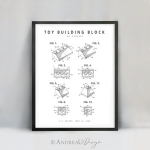 Toy Building Block Patent Art, Bricks Wall Art, Teen Boy Bedroom Printable, Kid Home Decor, Black and White Modern Poster, Digital Download