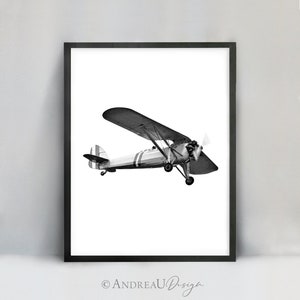 Vintage Airplane Painting, Black and White Old Plane, Kids Play Room Artwork, Aviation Pilot Print, Big Boy Bedroom Wall Art, Printable