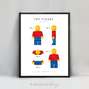 Color Toy Figure Patent Art, Minifigure Wall Art, Teen Boy Bedroom DIY Printable, Kid Home Decor, Modern Color Poster Gift, Digital Download