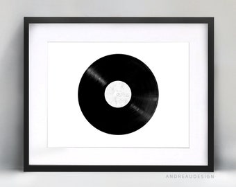 Noir et blanc vintage Vinyl Record Home Decor, Music Record Printable Art, DJ Gift, Teen Boy Wall Art, Affiche de chambre, Teenage Girl Room