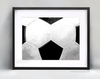 Ballon de football Art imprimable noir et blanc, Décoration de maison de football, Cadeau d’entraîneur de football, Impression murale sportive pour adolescents, Affiche pour adolescents, Coupe du monde de la Fifa